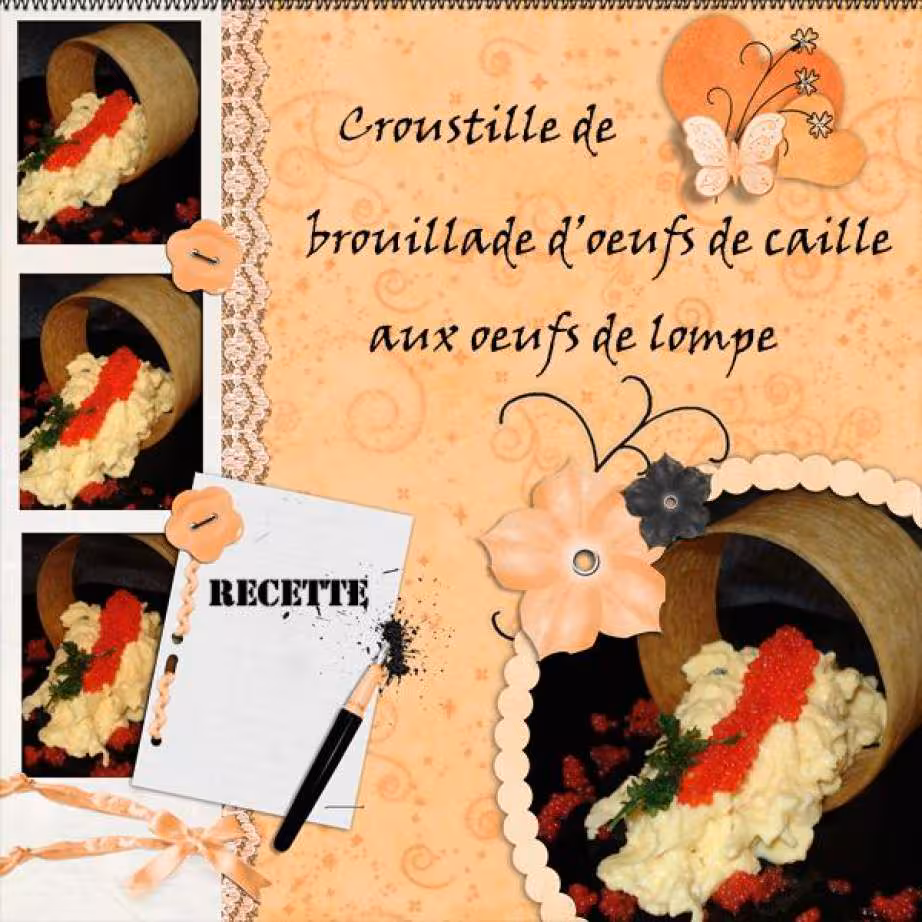 Croustille de brouillade d oeufs de caille aux oeufs de lompe