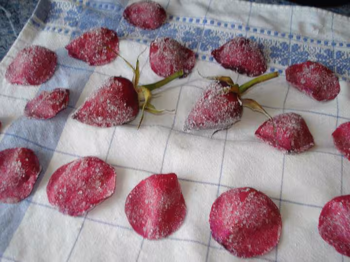 Petales de roses cristallises