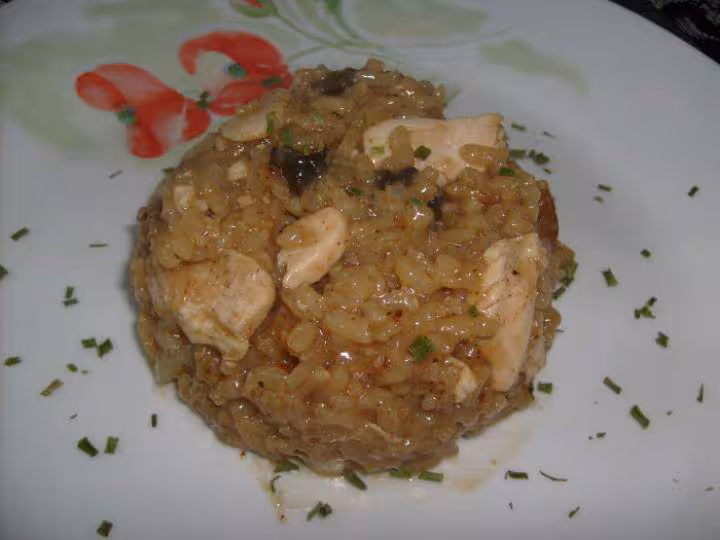 Risotto cepes et poulet emince