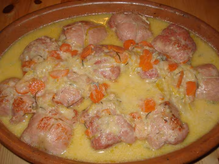 Paupiette de porce facon blanquette sauce orgonzola
