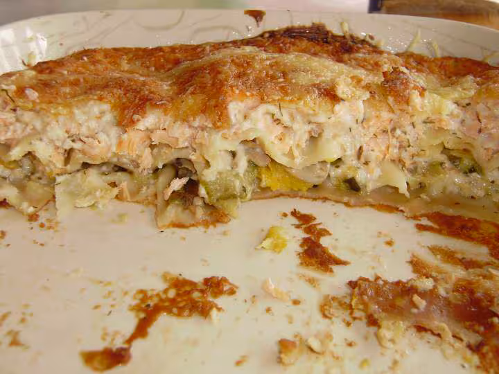 Lasagnes deux courgettes champignons saumon l interieur