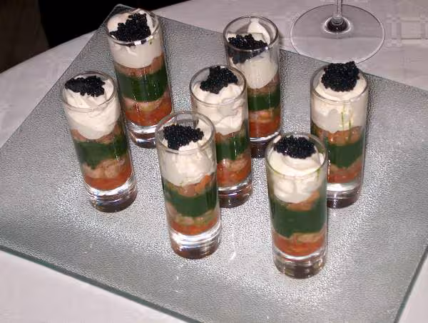 Verrines epinards crevettes saumon