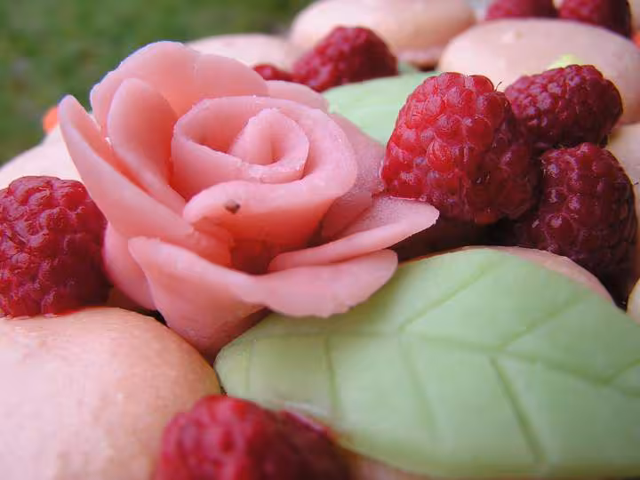Detail fgateau citron framboise macarons