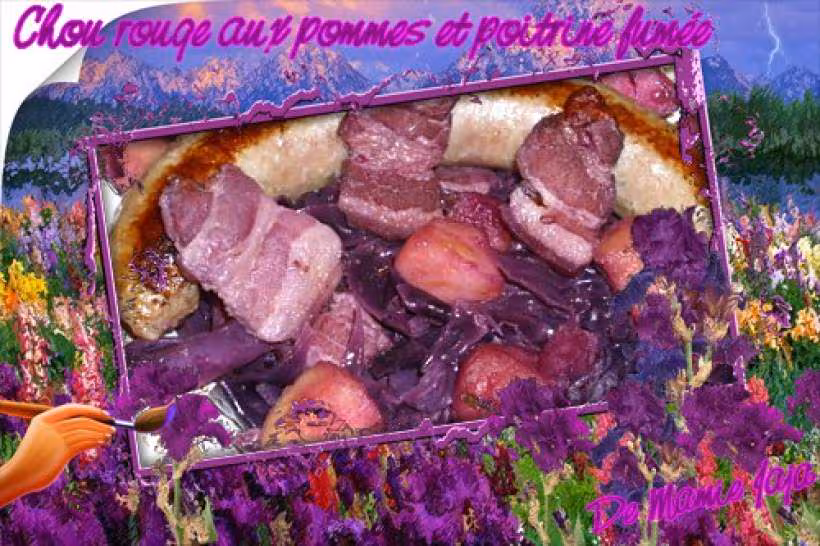 Chou rouge aux pommes et poitrine fumee