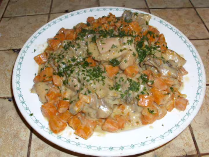 Coq aux carottes et creme fraiche
