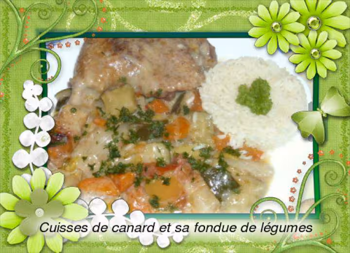 Cuisses de canard et sa fondue de legumes