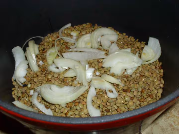 Lentilles aux manchons de canard et poitrine de porc