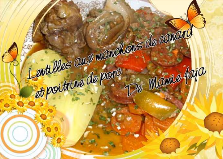 Lentilles aux manchons de canard et poitrine de porc