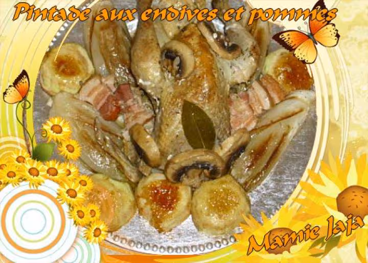 Pintade aux endives et pommes du jardin