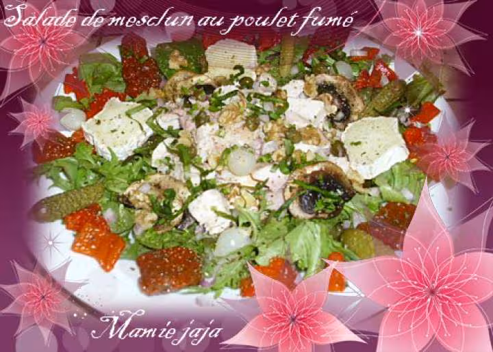 Salade de mesclun au poulet fume