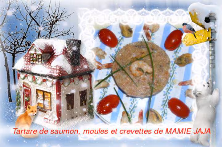Tartare de saumon aux crevettes et aux moules