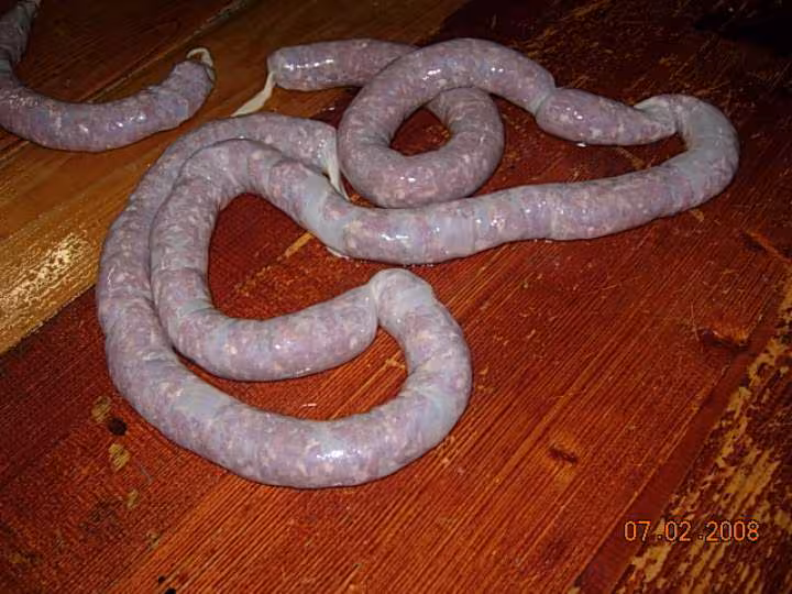 Saucisses poussees prete pour attachage