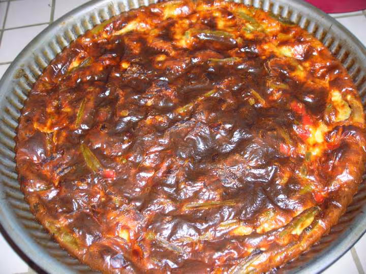 Quiche sans pate sans creme aux legumes et au poulet