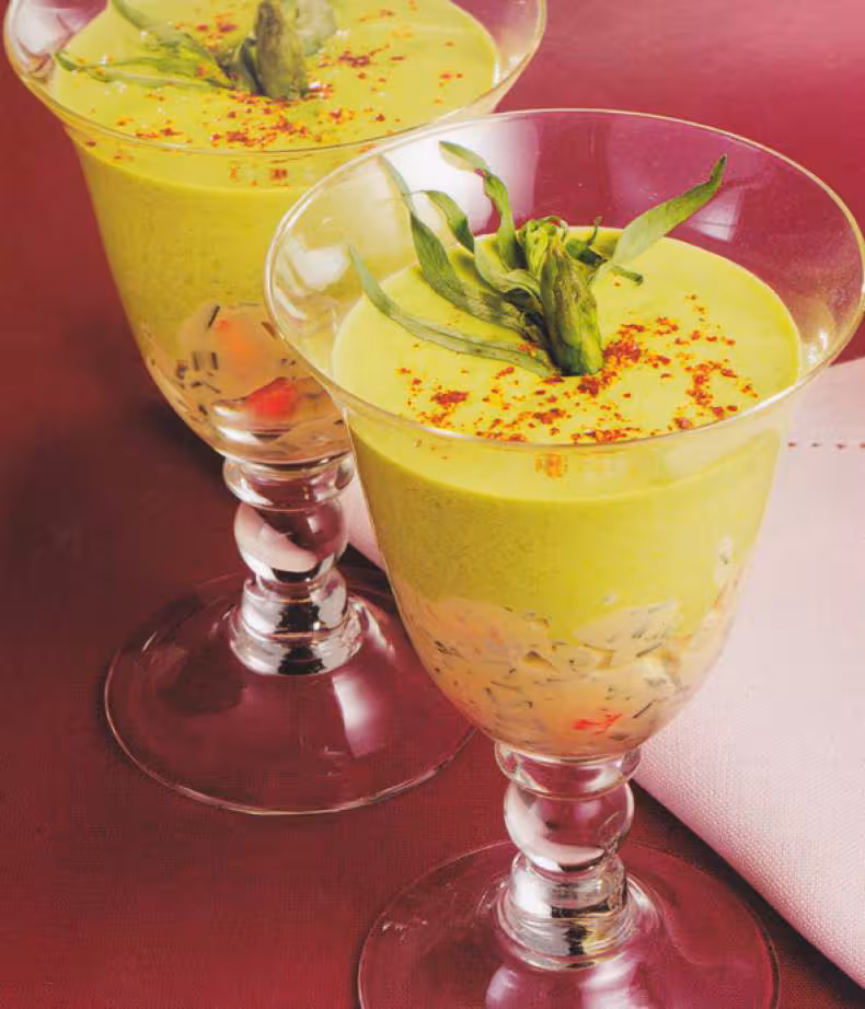Capuccino de crevettes aux asperges vertes