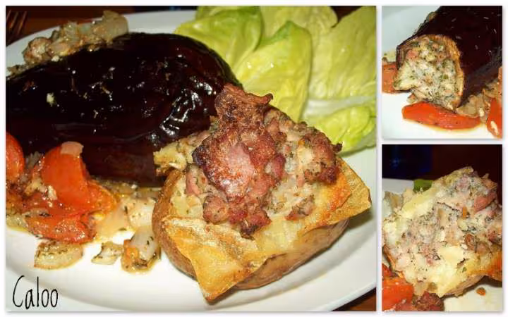 Aubergines et pommes de terre farcies au veau