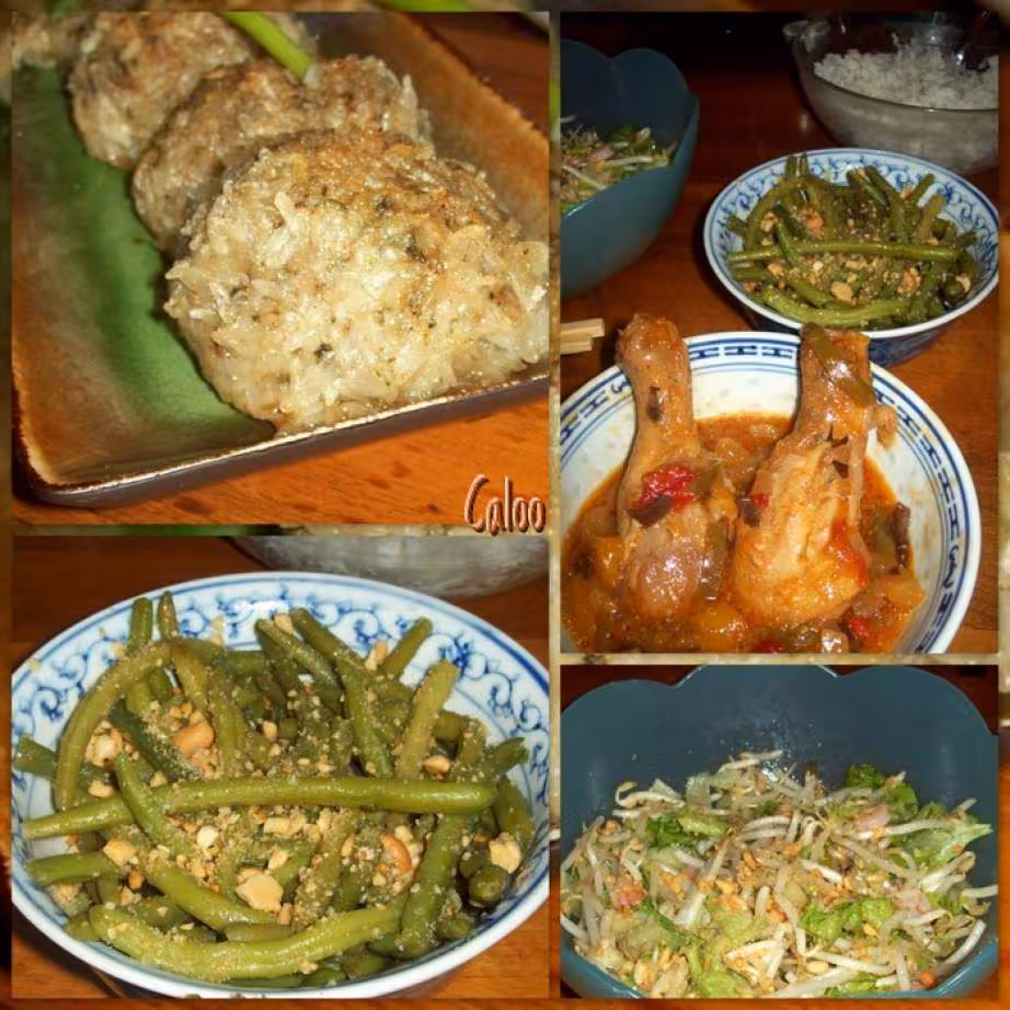 Boulettes perlees poulet sauce aigre douce haricots aux cacahouetes