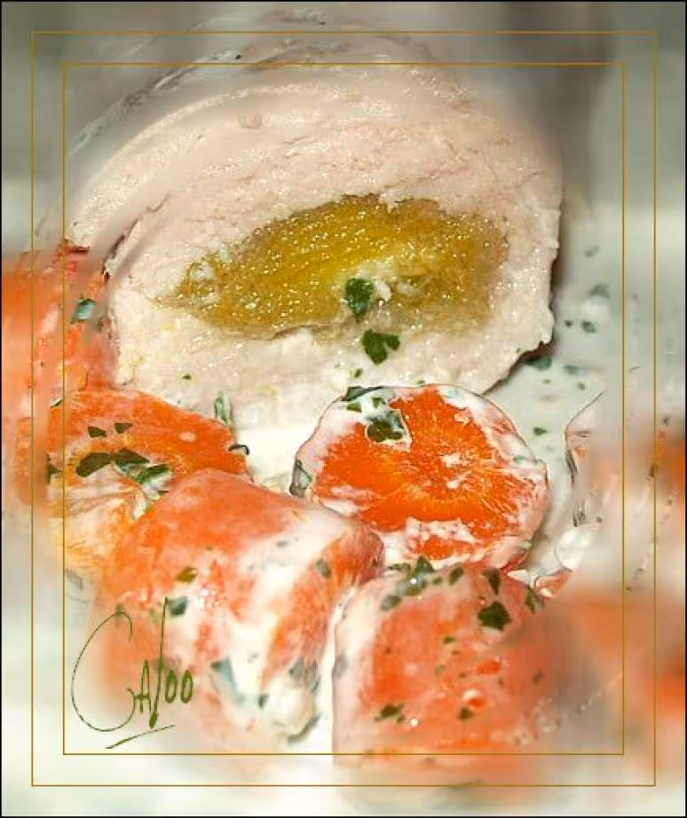 Escalope de veau fourree au poireau et carottes vichy