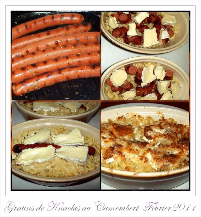 Gratins de coquillettes aux knackis et au camembert