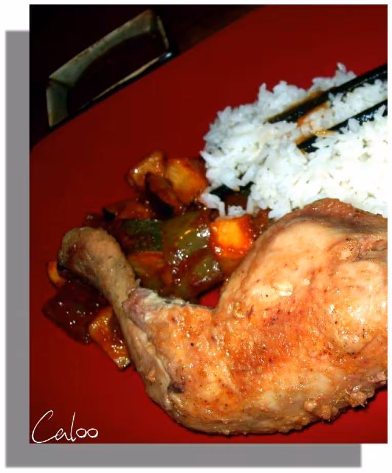 Poulet grille accompagnements et sauce a la citrouille