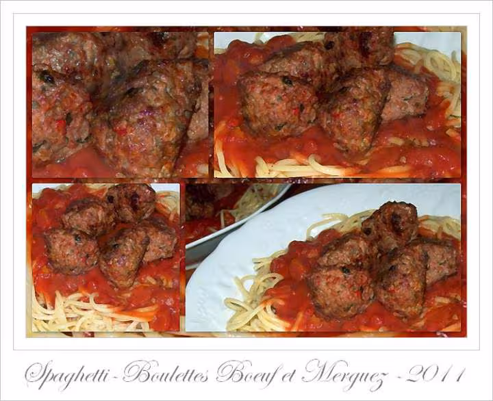Spaghetti et boulettes au boeuf et aux merguez