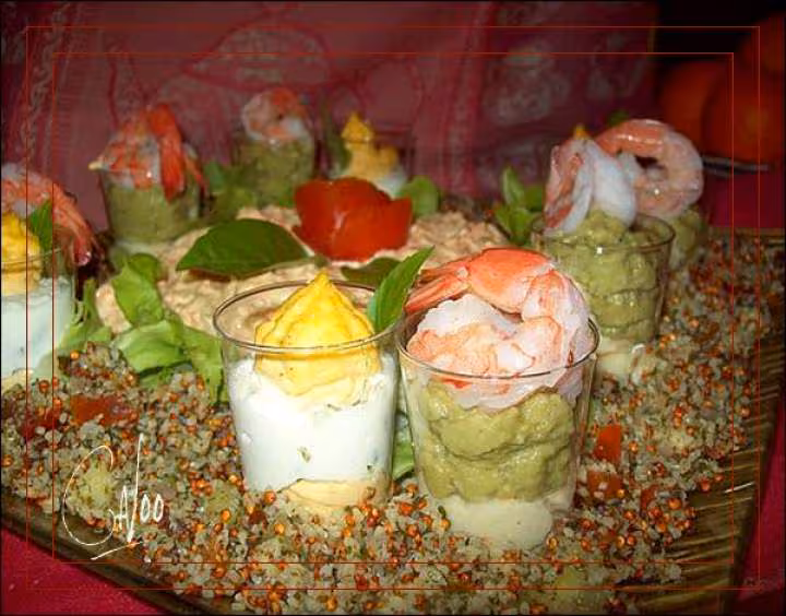 Verrines carottes au fromage et taboule au quinoa rouge