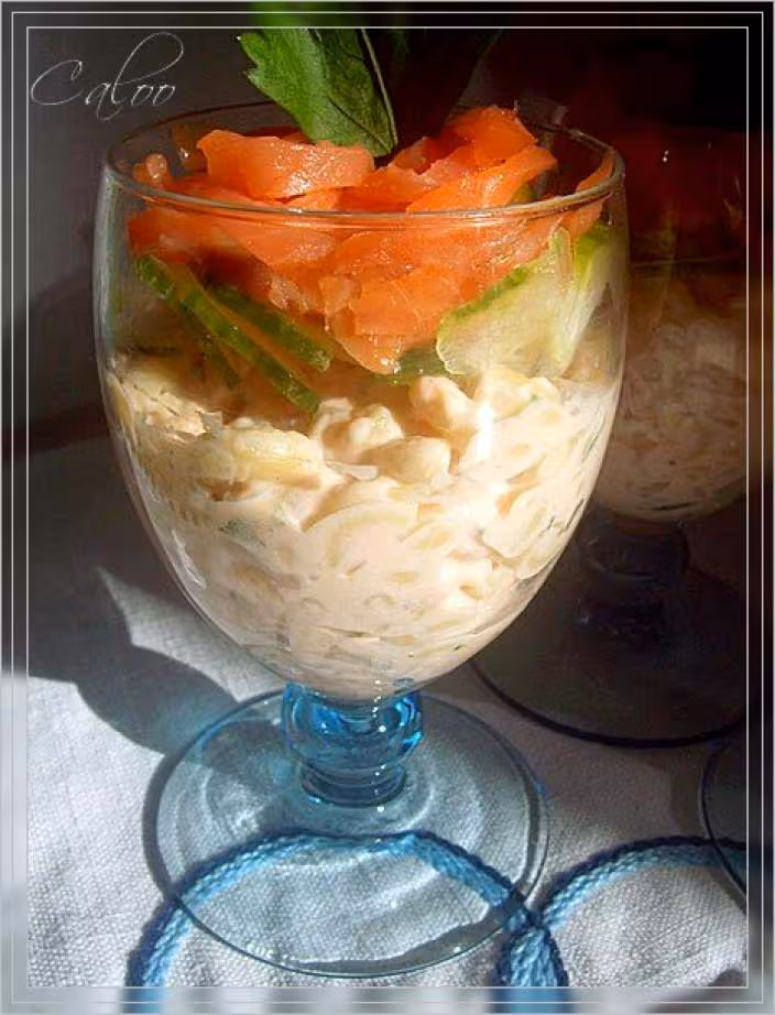 Verrines saumon et pates sauce saumon