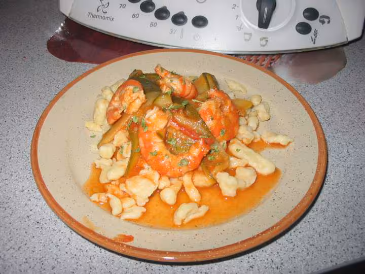 Pates aux crevettes et courgettes