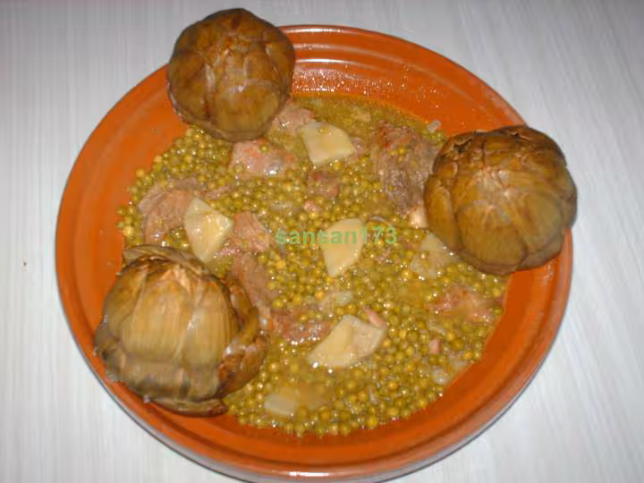 Petits pois aux artichauts et veau