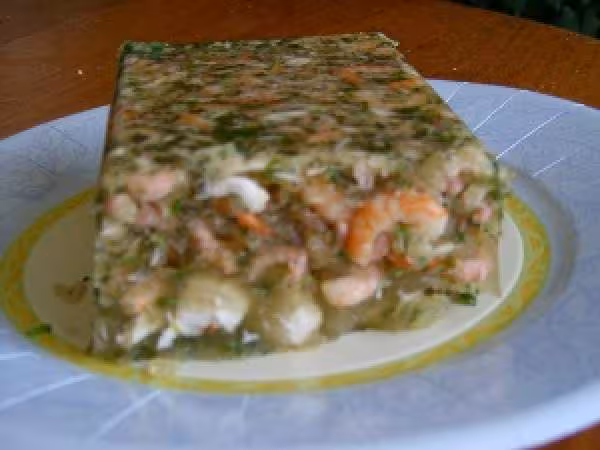 Aspic de lotte crevettes et langoustines
