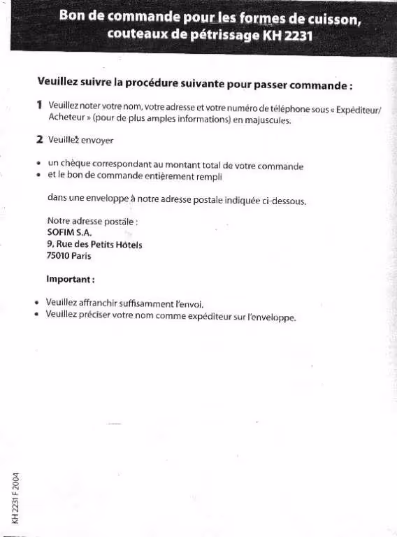 Verso bon de commande
