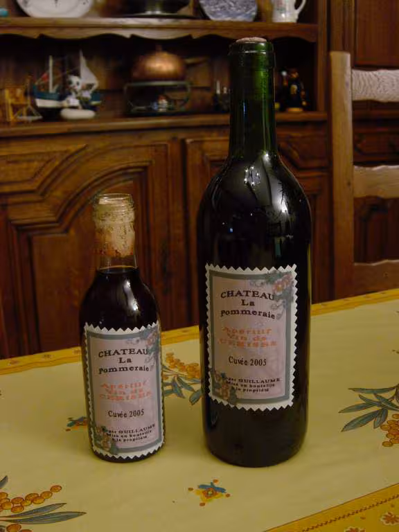 Un echantillon de notre production de vin de cerises