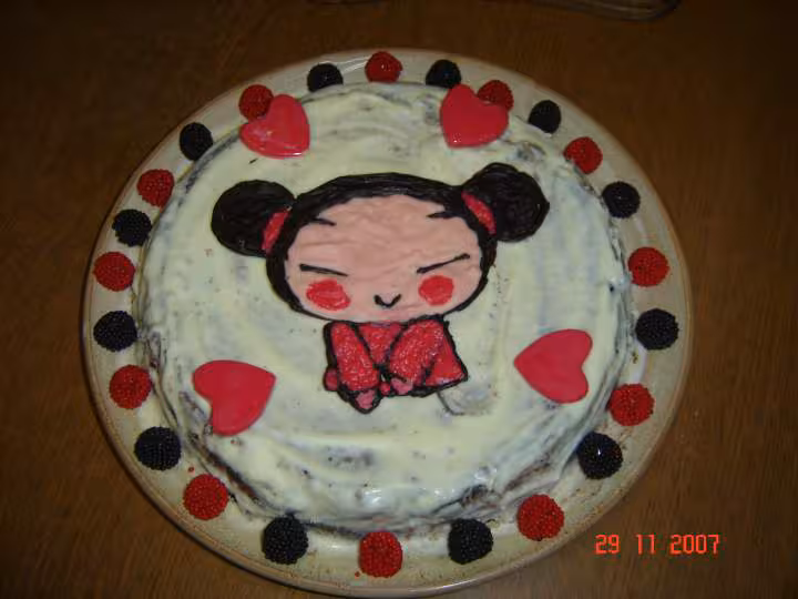 Puca fait avec la methode de chane et petit coeur en chocolat de ma confection