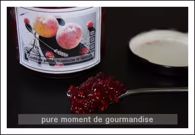 Confiture pêches, framboises et lavande