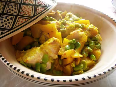 Tajine de lotte aux fèves et citrons confits