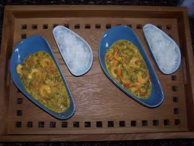 Crevettes sauce coco, riz basmati