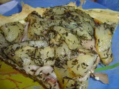 Tarte au jambon de parme et poires rôties au thym