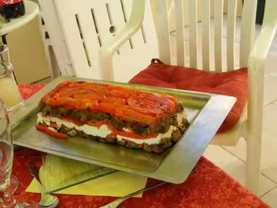 Terrine d'aubergines, poivrons au chèvre frais