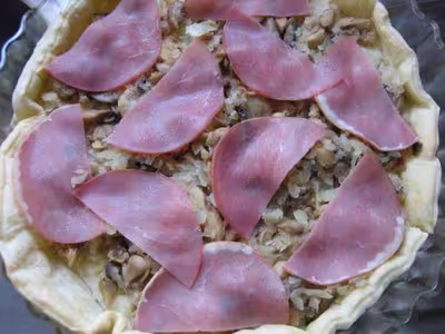 Thermomix: Tarte champignons, oignon, bacon, comté