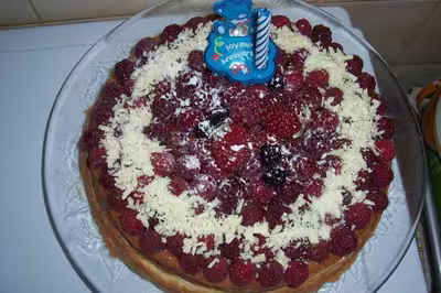 Gâteau aux framboises et chocolat blanc