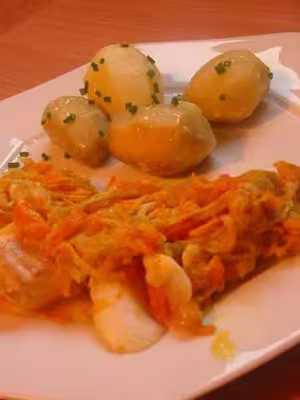 Cabillaud et sa julienne de légumes à l'aïoli