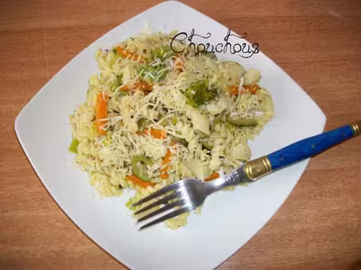 Torsades aux courgettes,carottes,poireaux , brocolis