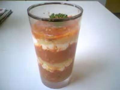 Verrine de tomate, chèvre, ananas