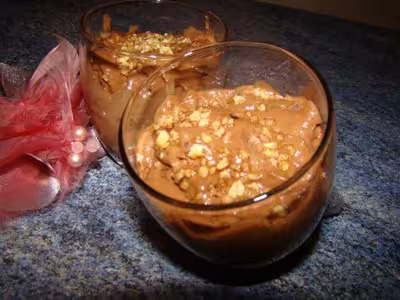 Mousse chocolat et pommes flambées au calva