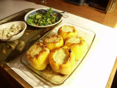 Poivrons farcis en gratin à la morue