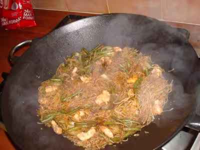 Haricots verts aux crevettes et noix de muscade