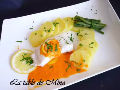 Thermomix:Filets de loup vapeur, coulis de poivrons