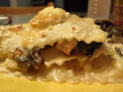 Lasagnes poulet, champignons et fromage de chèvre