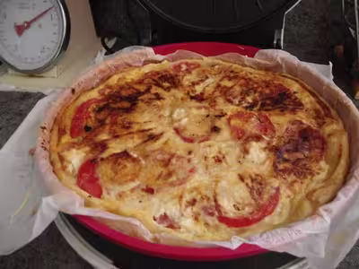 Tarte jambon, tomates et chèvre