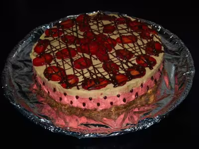 Gâteau à la mousse de fraise et mousse de caramel