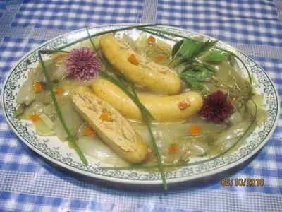 Boudins de saumon aux endives à l'étouffé,